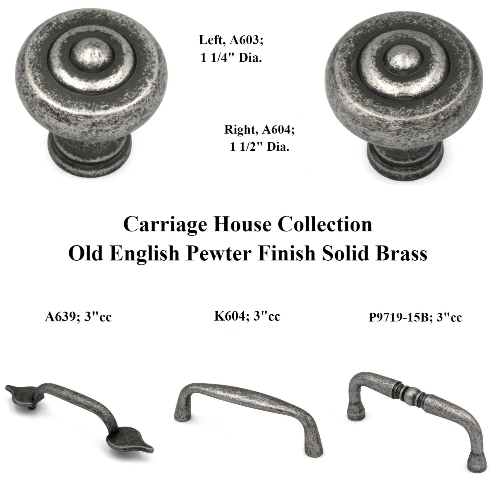 10 Pack Belwith Keeler Carriage House 1 1/2" Old English Pewter Round Solid Brass Cabinet Knob A604