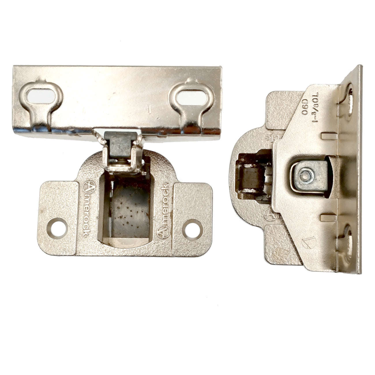 Pair of Amerock Nickel 105 deg. 1-3/8" Overlay Concealed Cup Hinges BP2022D-3-14