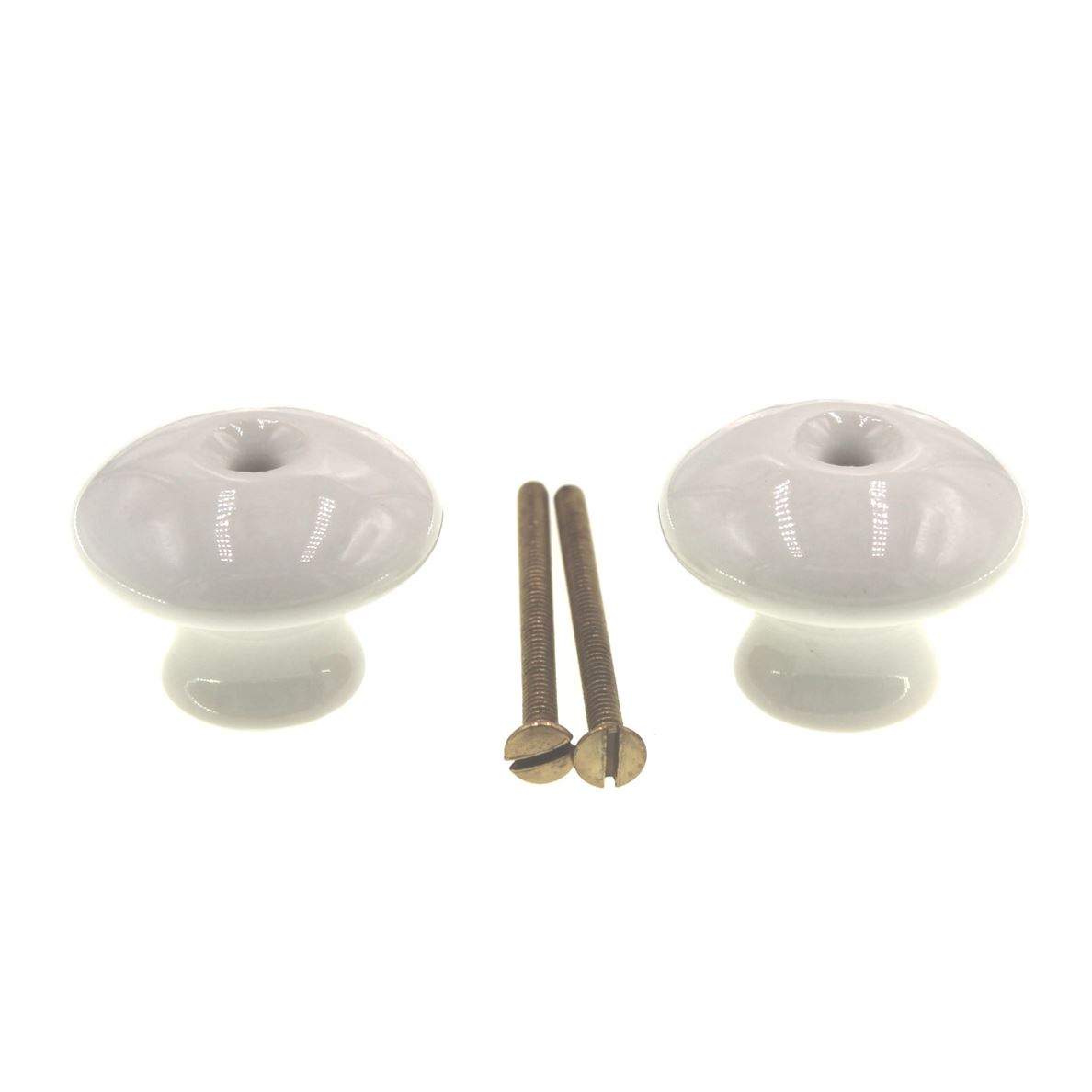 Pair of Amerock BP707-30 White 1 3/8" Ceramic Cabinet Knob Pulls with Brass Stem