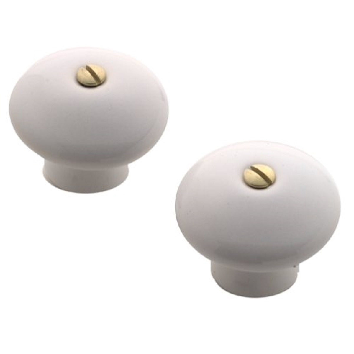 Pair of Amerock BP707-30 White 1 3/8" Ceramic Cabinet Knob Pulls with Brass Stem