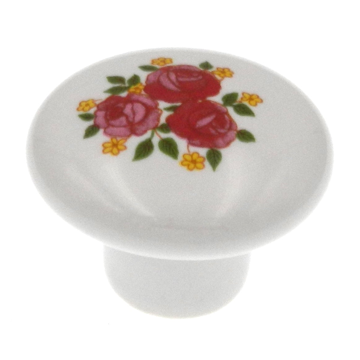 Amerock BP725A-CW3 1 3/8" White Ceramic Knob Pull with Pink Roses, Yellow Flowers