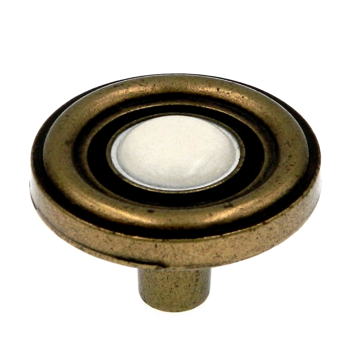 Amerock BP746-CW Antique Brass 1 1/4" Cabinet Knob with White Ceramic Center