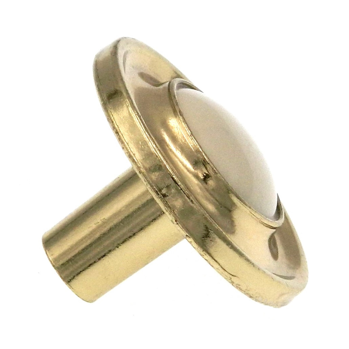 Amerock BP755-3A Polished Brass 1 1/4" Cabinet Knob with Almond Ceramic Center