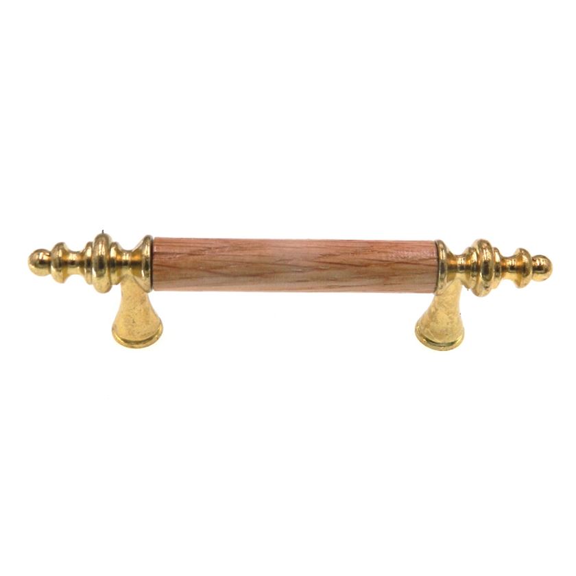 Amerock Royal Family Polished Brass 3"cc Handle Pull Oak Wood Center BP76242-O3