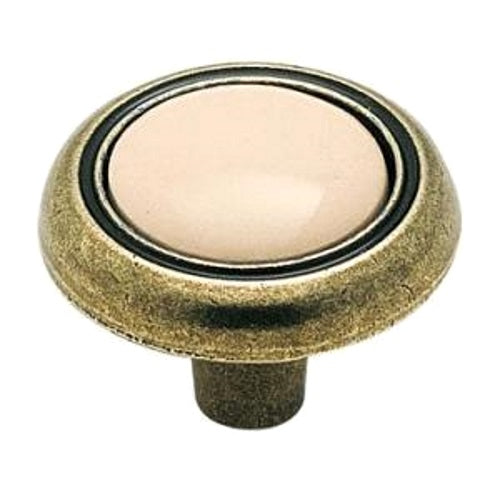 Amerock BP76244-ALB Antique Brass Cabinet Knob Pull with Almond Ceramic Center