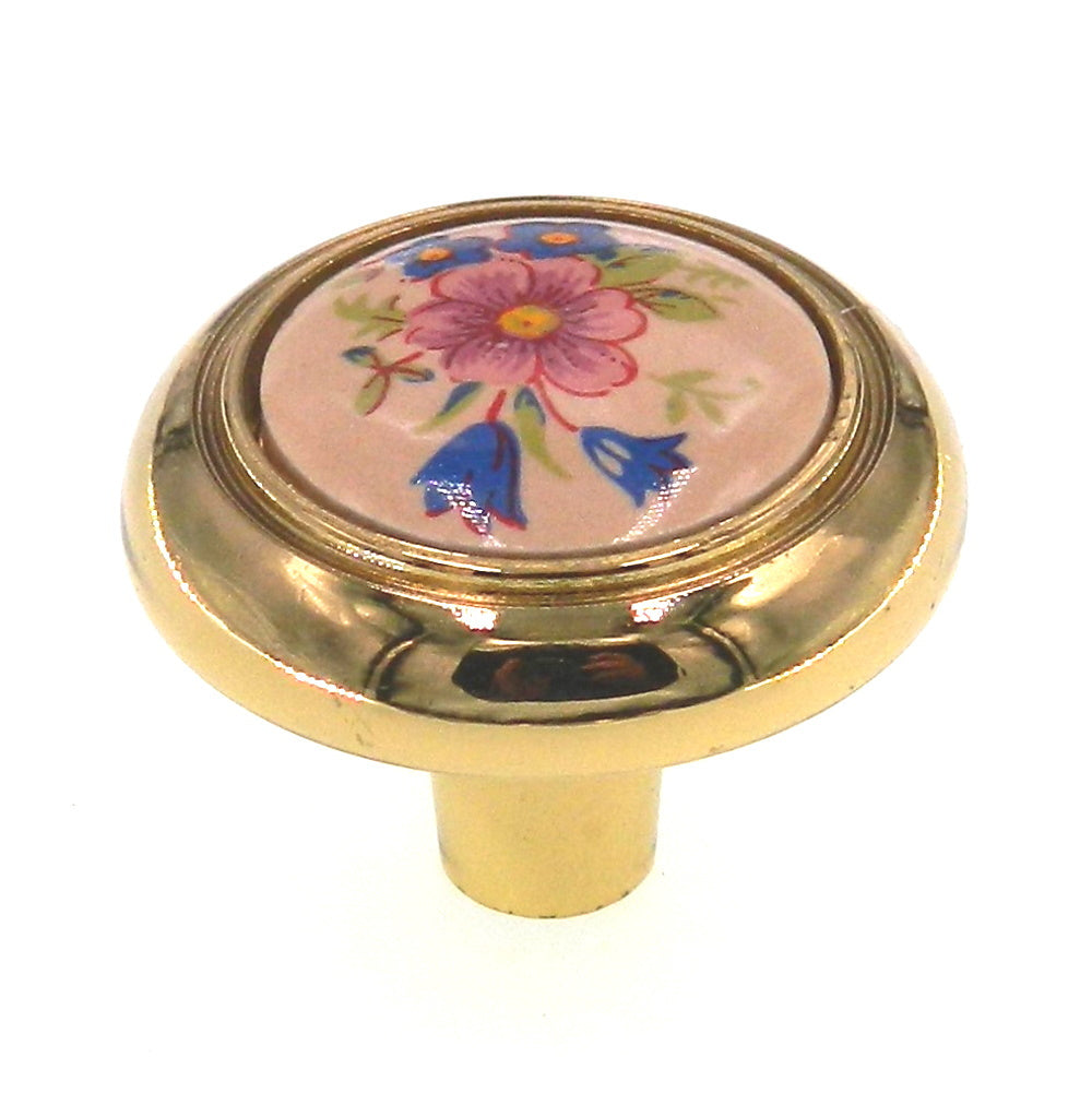 Amerock Polished Brass, Floral Almond Center 1 1/4" Cabinet Knob BP76244-FAL3