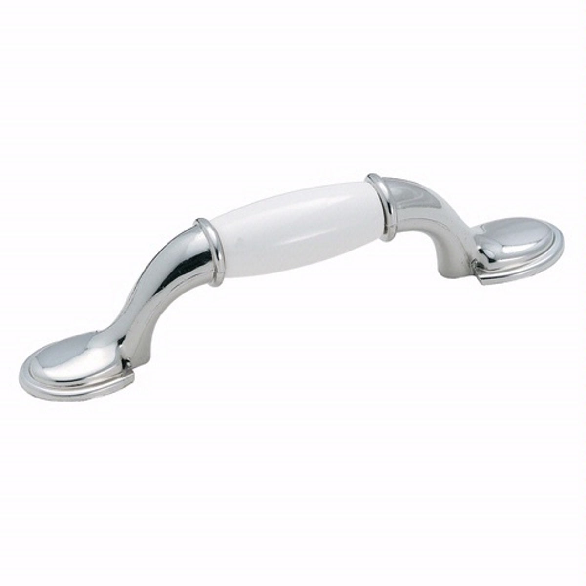 Amerock BP76245-26W Polished Chrome 3"cc Cabinet Handle Pull, White Ceramic Center