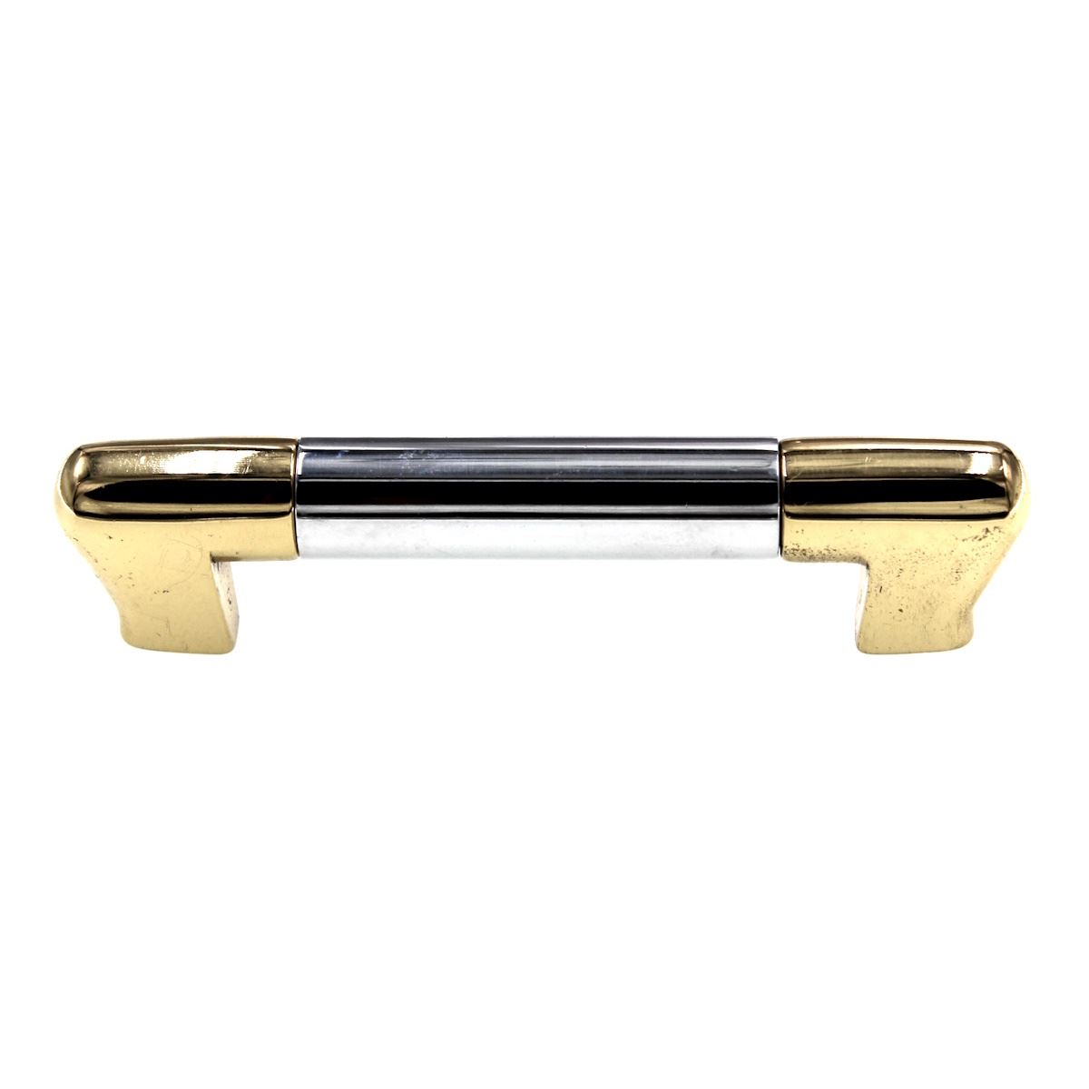 Period Brass Cabinet Pull 3" Ctr Two-Tone Polished Chrome Solid Brass C139