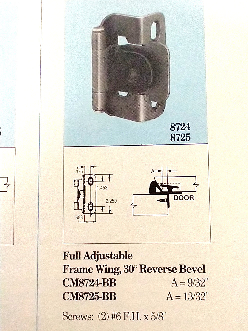 Single Demountable, Reverse Bevel Cabinet Hinge, Burnished Brass CM8724-BB