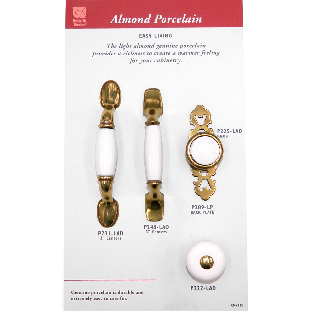 Hickory Hardware Tranquility 1 1/4" Lancaster Hand Polished Brass and Light Almond Porcelain Knob P225-LAD