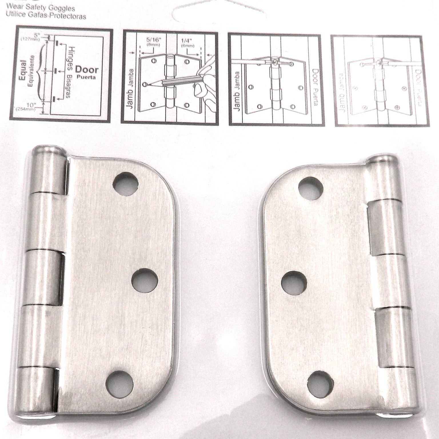 3 Pack Warwick 3" Door Hinge, 5/8" Radius Corner, Satin Nickel DA3010SN