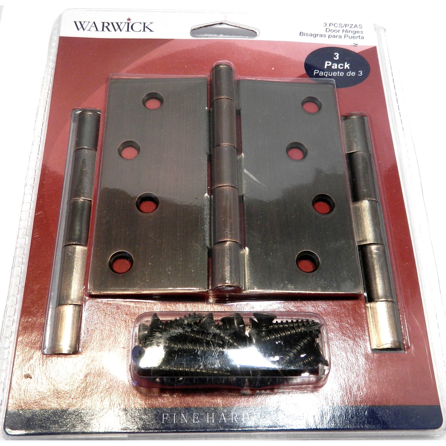 3 Pack Warwick 3 1/2" Door Hinge, Square Corner, Oil-Rubbed Bronze DA3013BZ