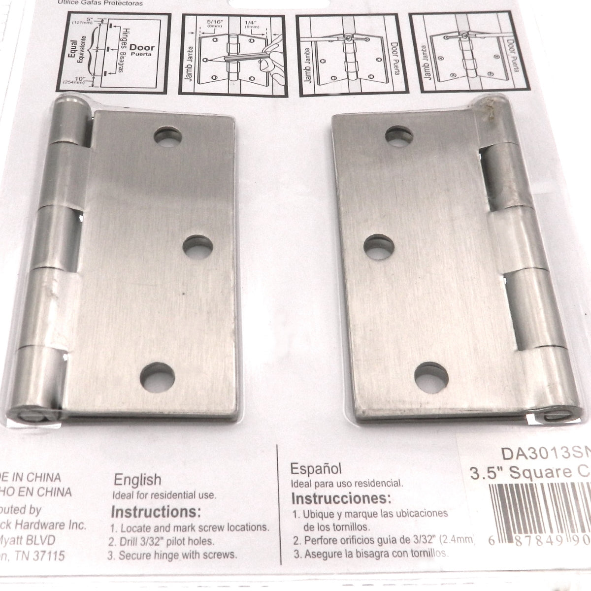 3 Pack Warwick 3 1/2" Door Hinge, Square Corner, Satin Nickel DA3013SN