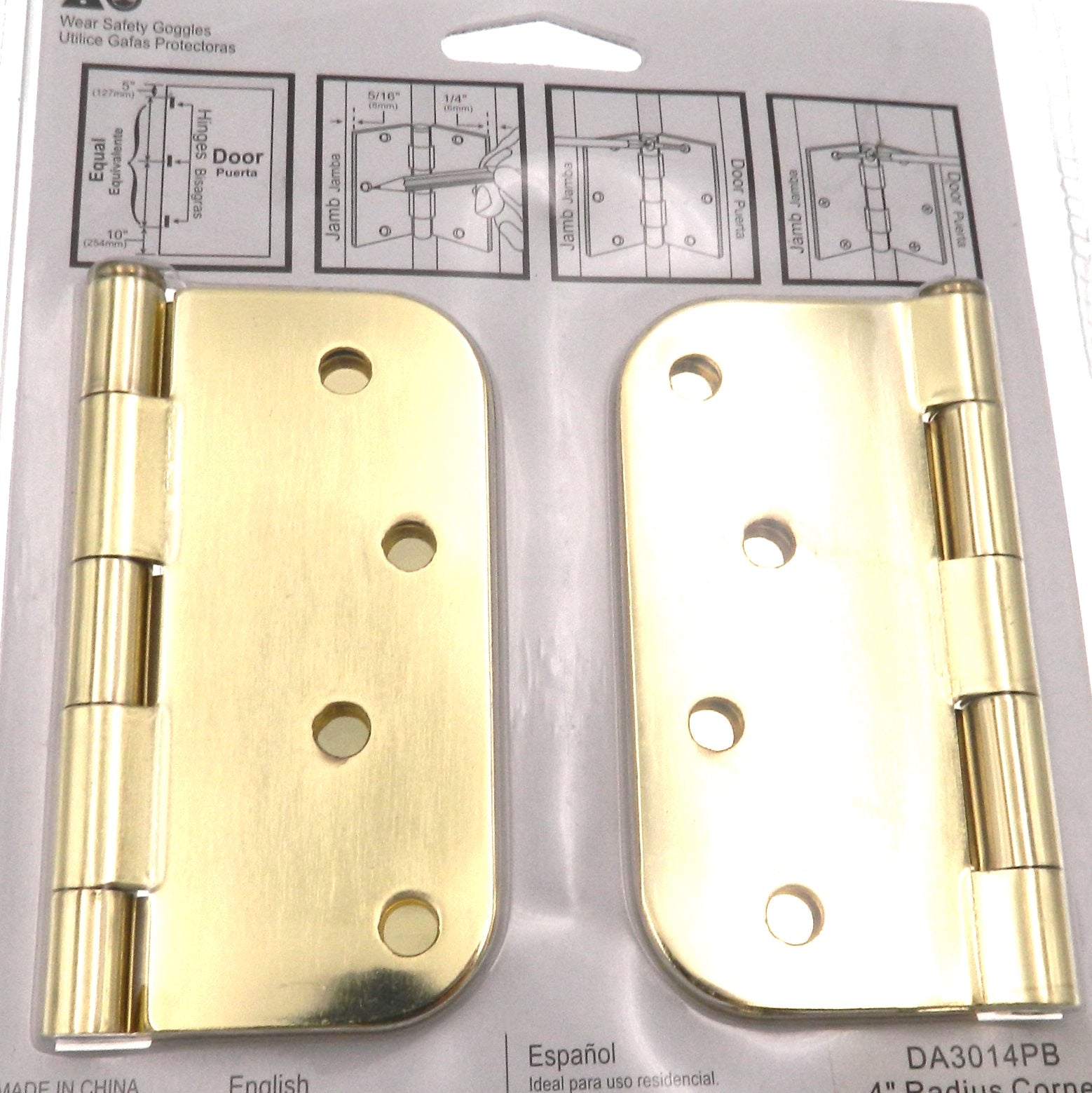 3 Pack Warwick 4" Door Hinge, 5/8" Radius Corner, Polished Brass DA3014PB