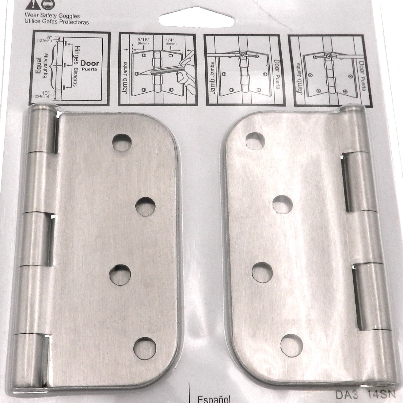 3 Pack Warwick 4" Door Hinge, 5/8" Radius Corner, Satin Nickel DA3014SN