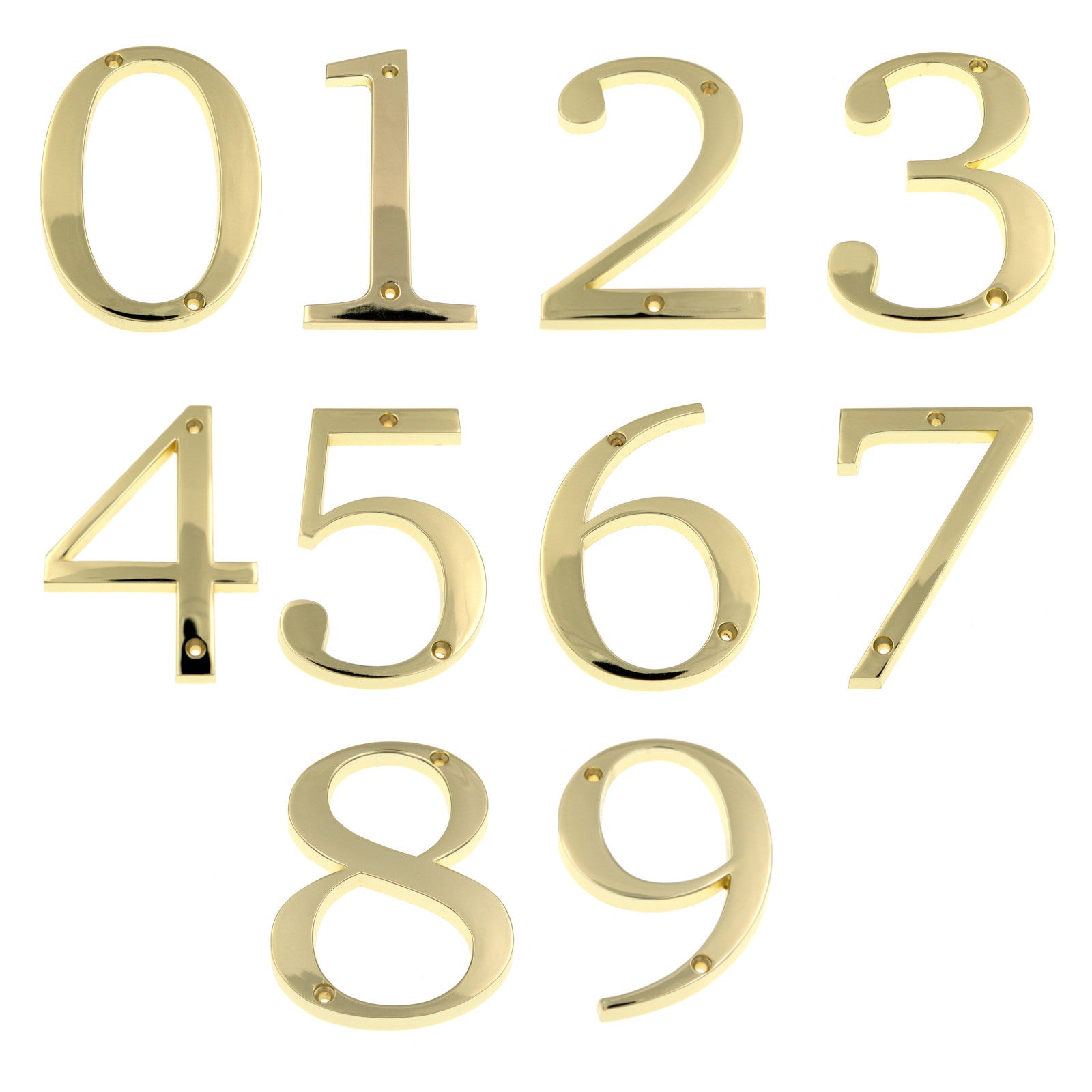 Polished Brass Metal 4 inch Flush House Address Numbers, Bold Readable Font