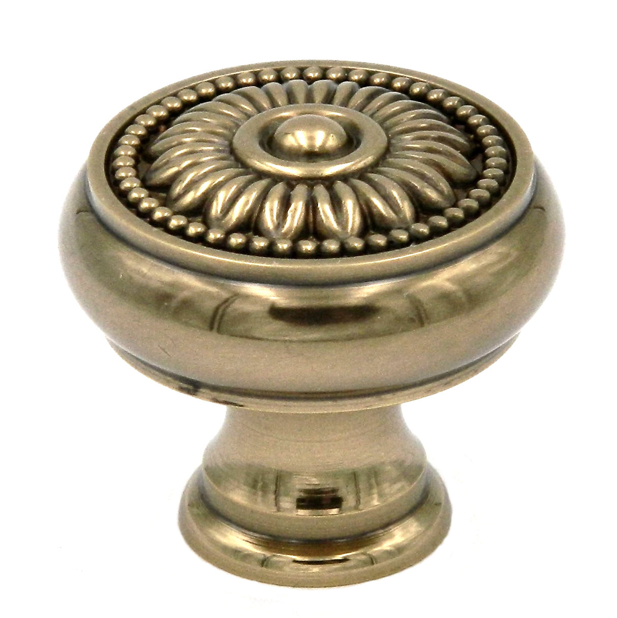 F132 Sherwood Antique Brass 1 1/4" Solid Brass Round Cabinet Knob Pull Keeler