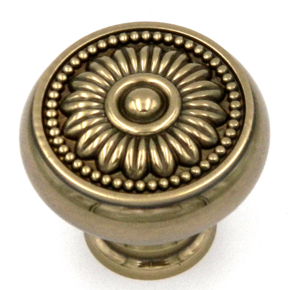 F132 Sherwood Antique Brass 1 1/4" Solid Brass Round Cabinet Knob Pull Keeler