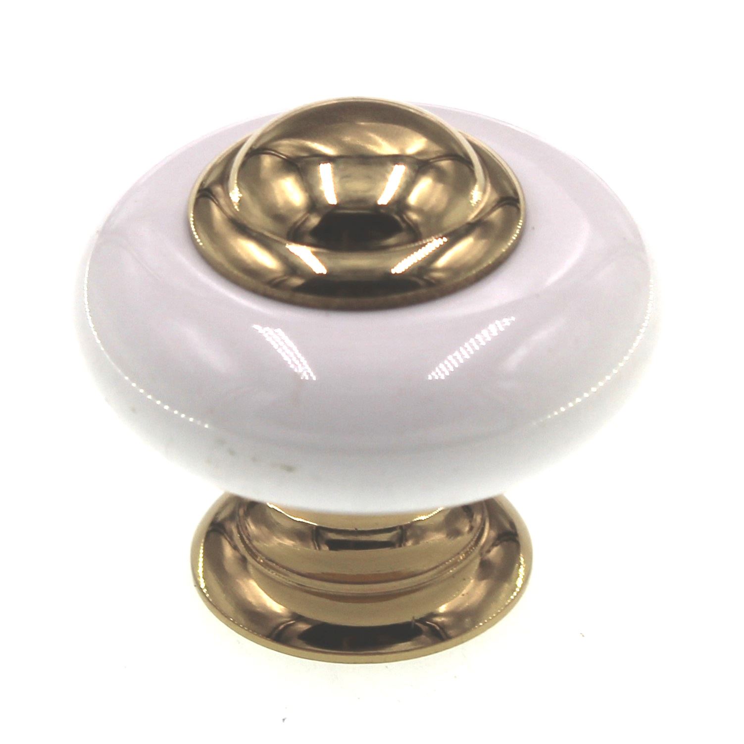 FKI Hardware Period Brass 1 1/4" Cabinet Knob Solid Brass, Porcelain K12