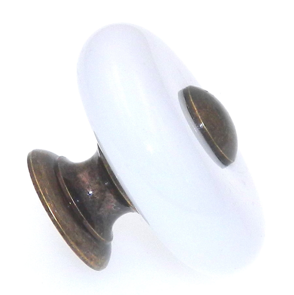 Keeler Solid Brass Antique Brass and White Porcelain 1 1/2" Round Cabinet Knob L40