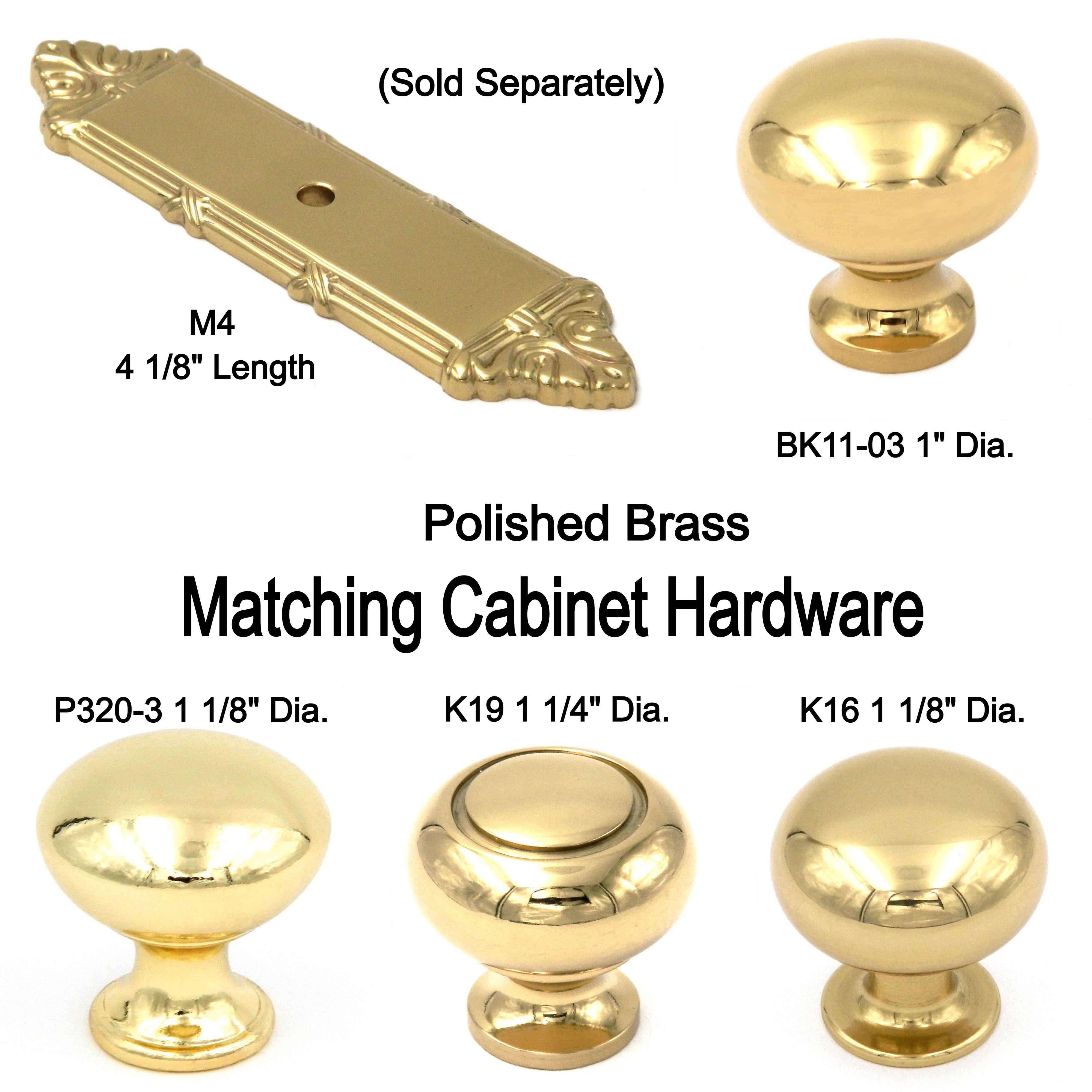 Belwith Keeler Hickory Polished Brass M4 Solid Brass Cabinet Knob Pull Backplate