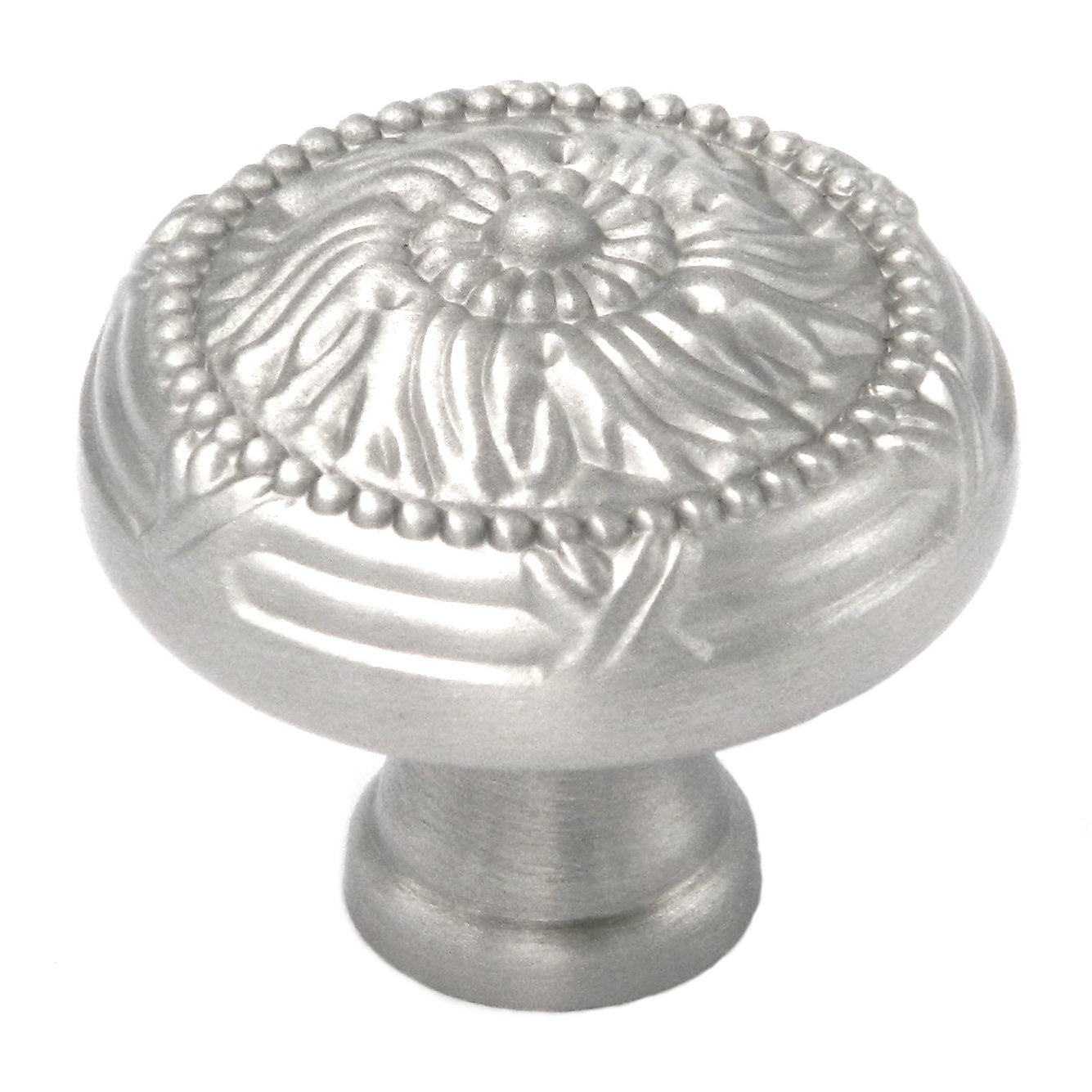 Belwith Keeler Ribbon & Reed 1 1/4" Satin Nickel Round Ornate Solid Brass Cabinet Knob M402