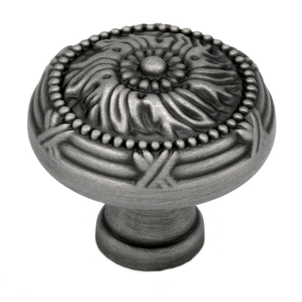 Belwith Keeler Ribbon & Reed 1 1/4" Old English Pewter Round Ornate Solid Brass Cabinet Knob M502