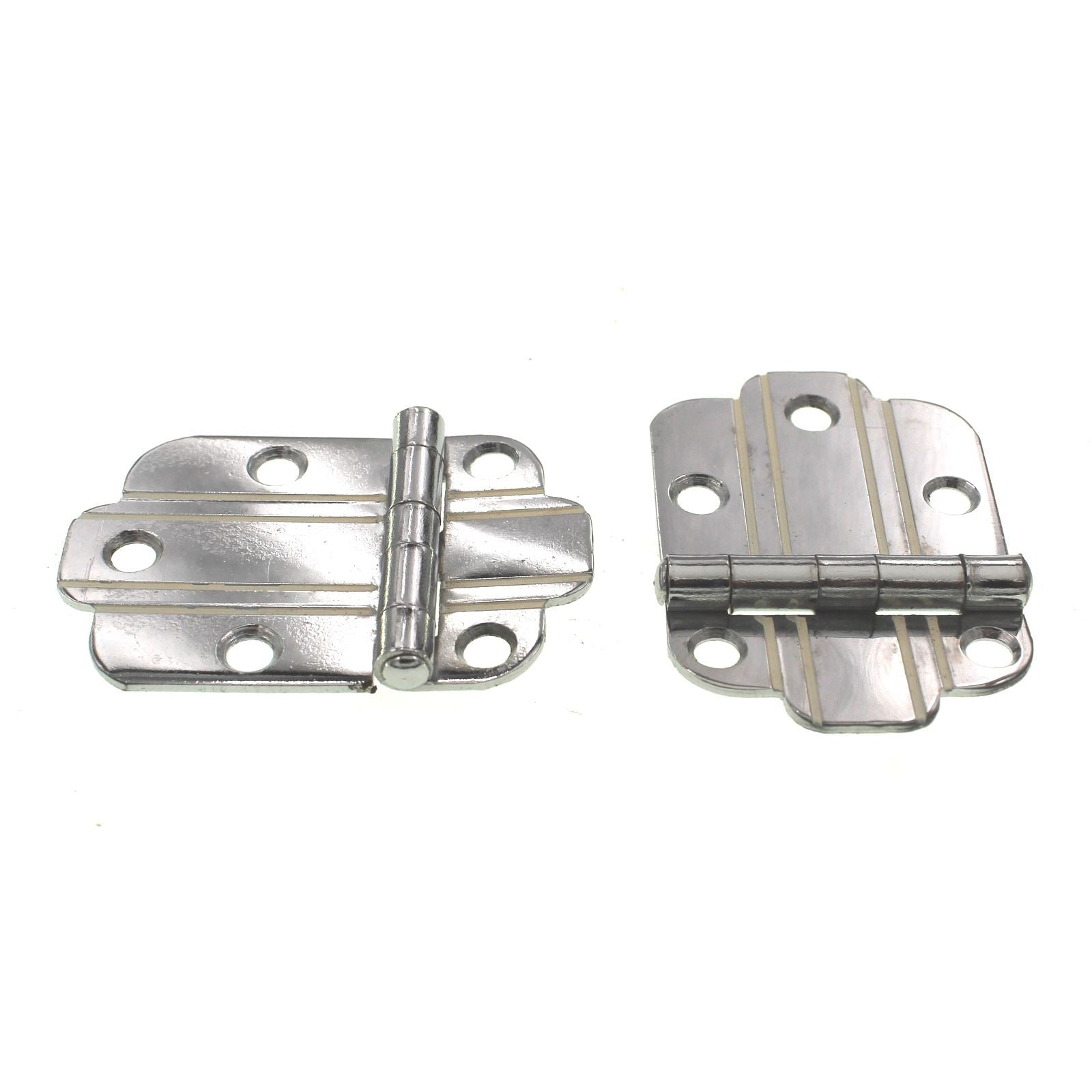 Pair Vintage National Lock Bright Chrome White Lines Flush Cabinet Hinge N58-032