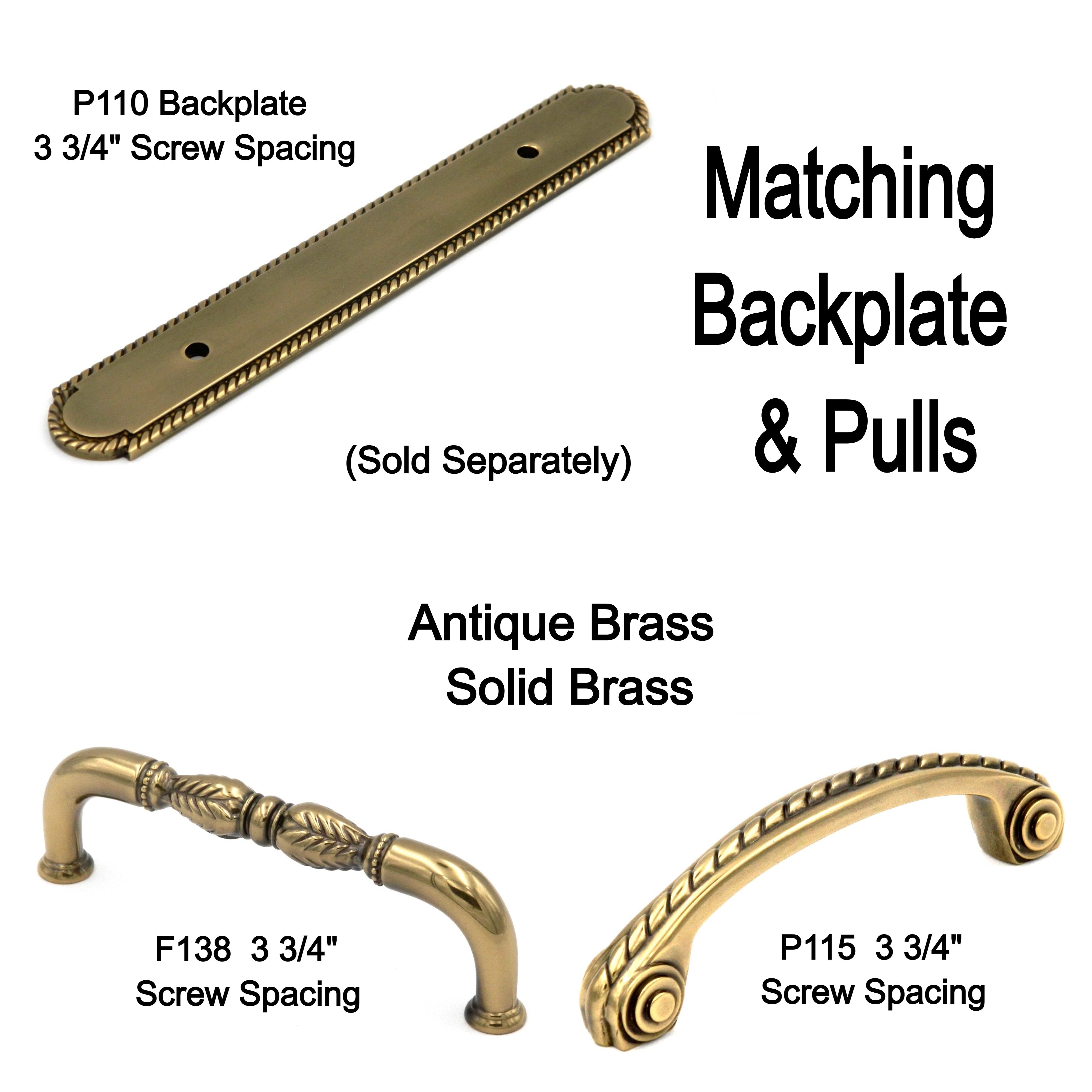 Hickory Hardware Annapolis Antique Brass Solid Brass 3 3/4"cc Pull Backplate P110