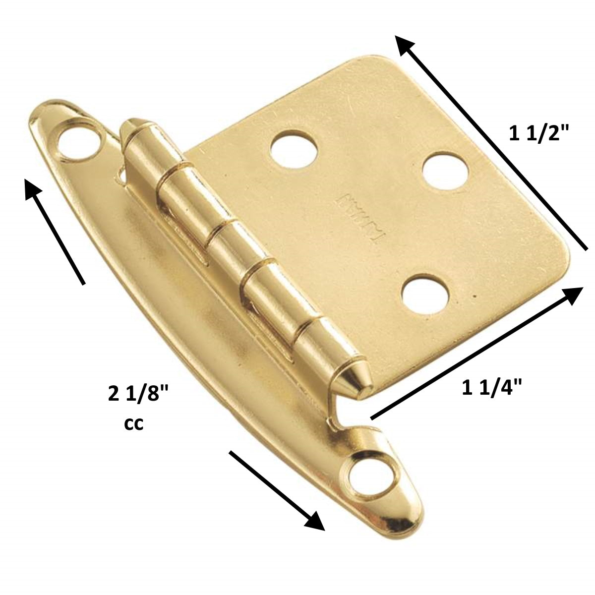 Pair Polished Brass P139-3 Hickory Non-Self-Closing Flush Mount Cabinet Hinges