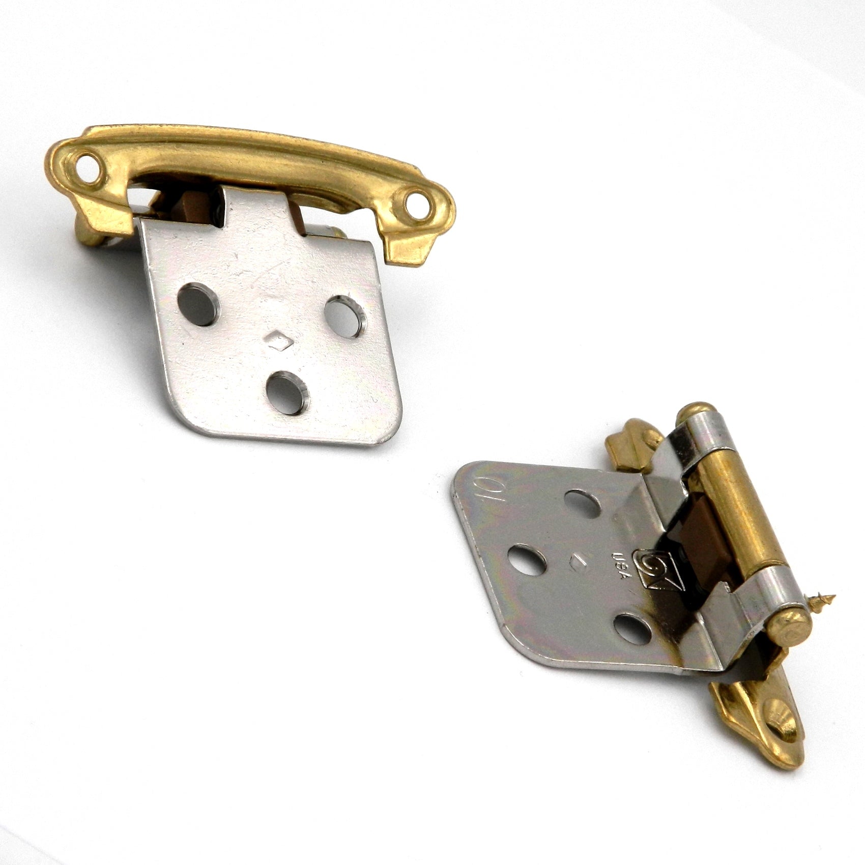 Pair Polished Brass And Chrome Variable Overlay Flush Cabinet Hinges Belwith P144-PBCH