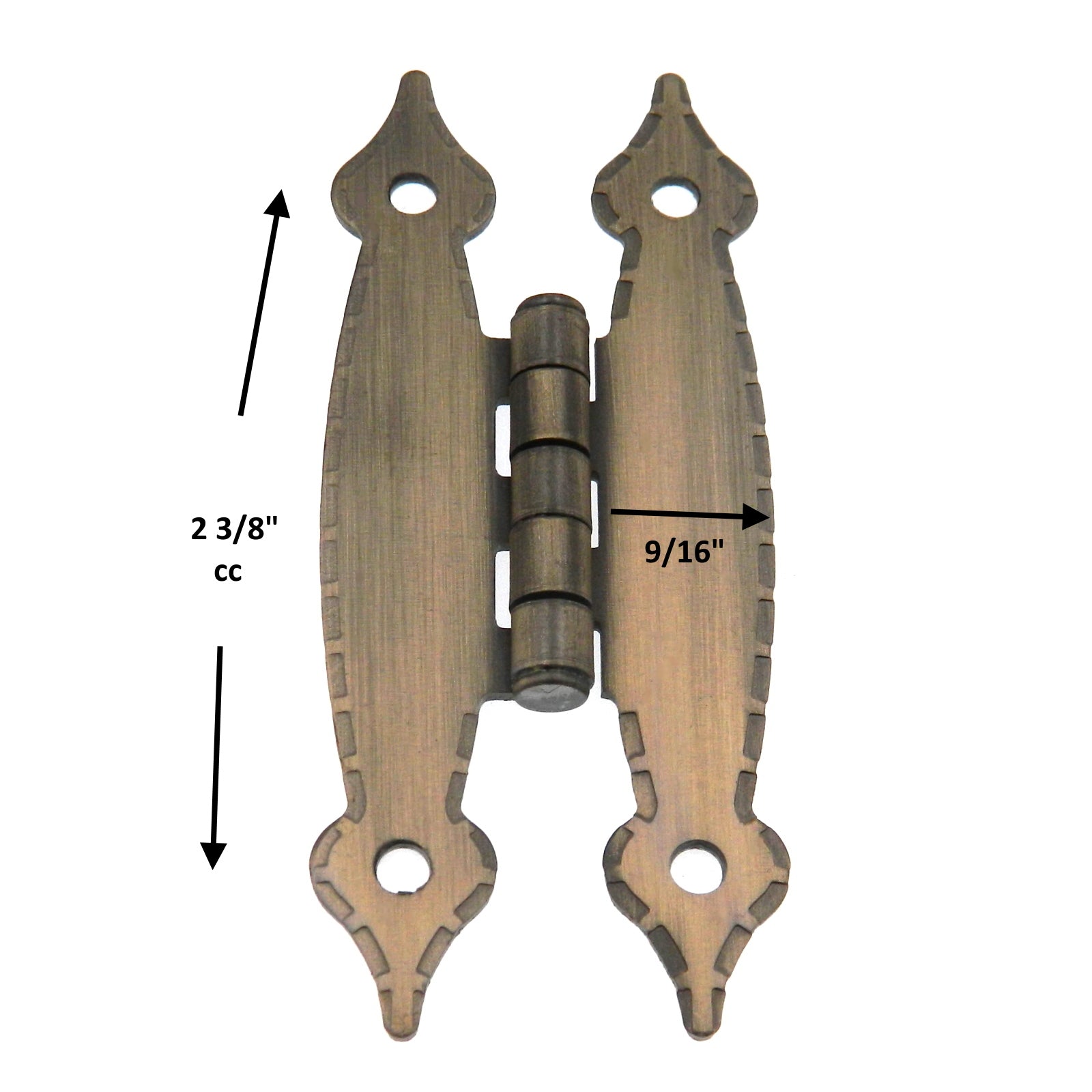 Pair of Hickory Hardware Antique Brass Cabinet "H" Surface Mount Hinges P148-AB