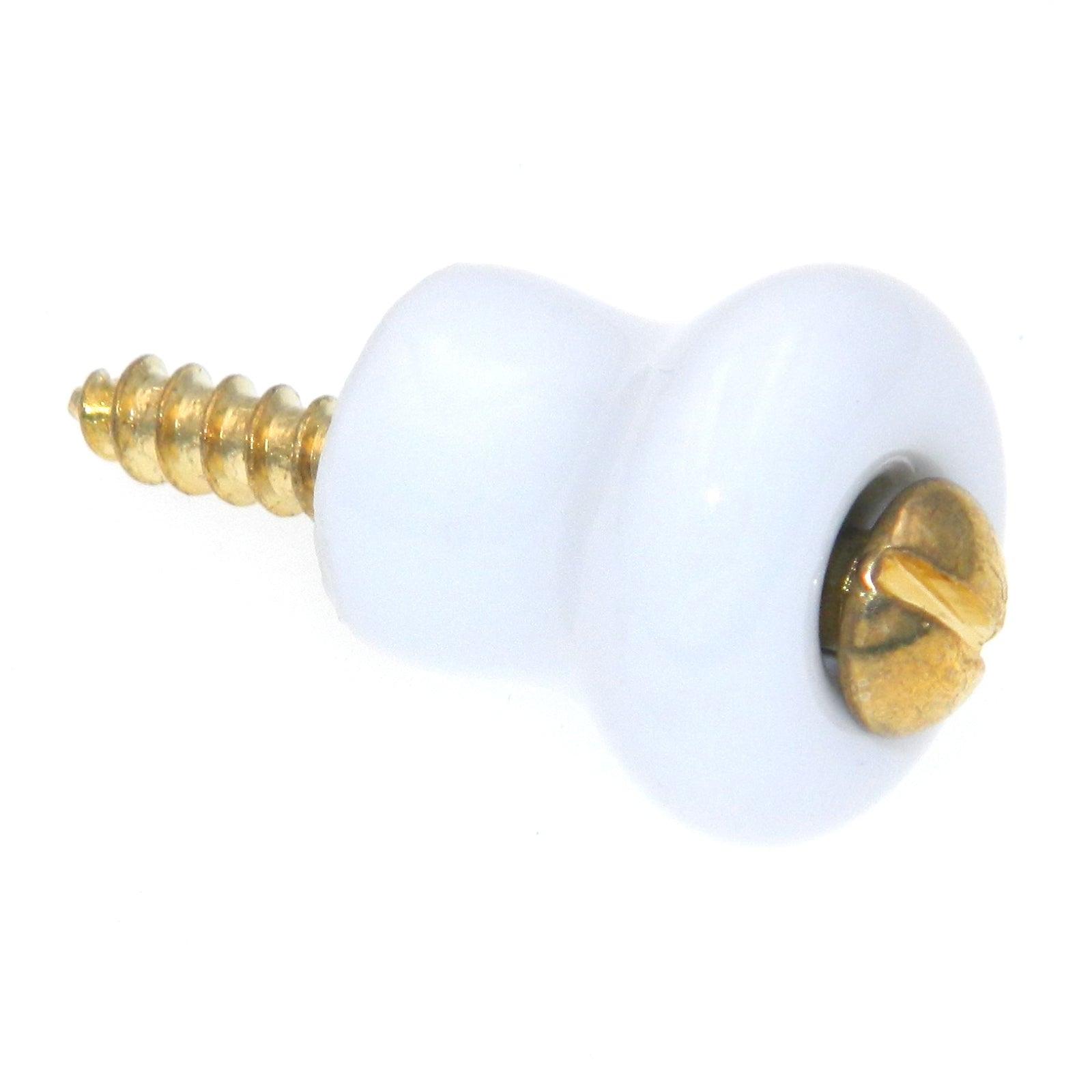 Paquete de 10 perillas de gabinete Hickory Hardware English Cozy de 11/16 pulgadas, color blanco con vástago de tornillo de latón pulido P2-W