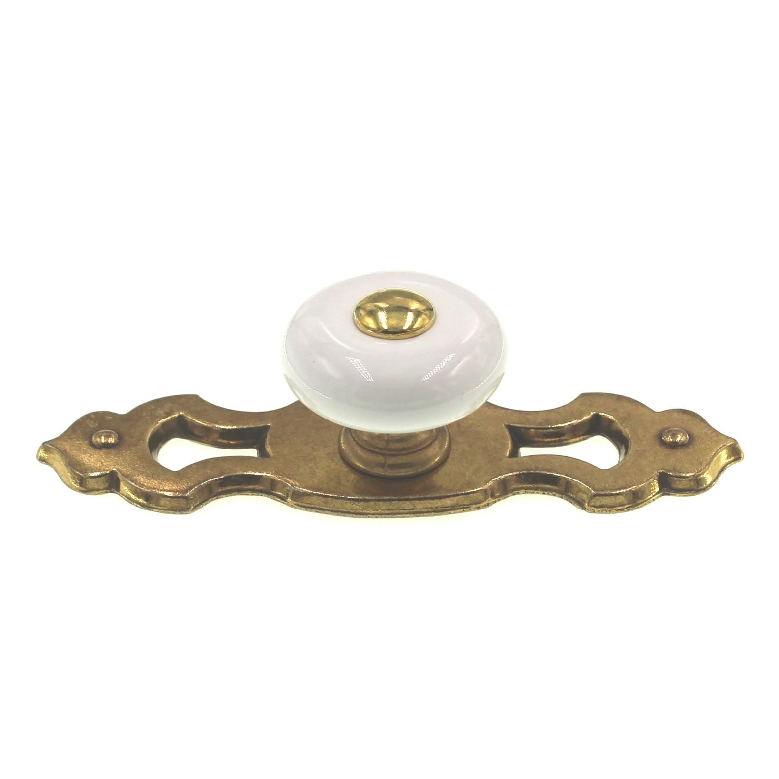 Belwith Tranquility 1 1/4" White Brass Cabinet Knob with Backplate P222-472-LP