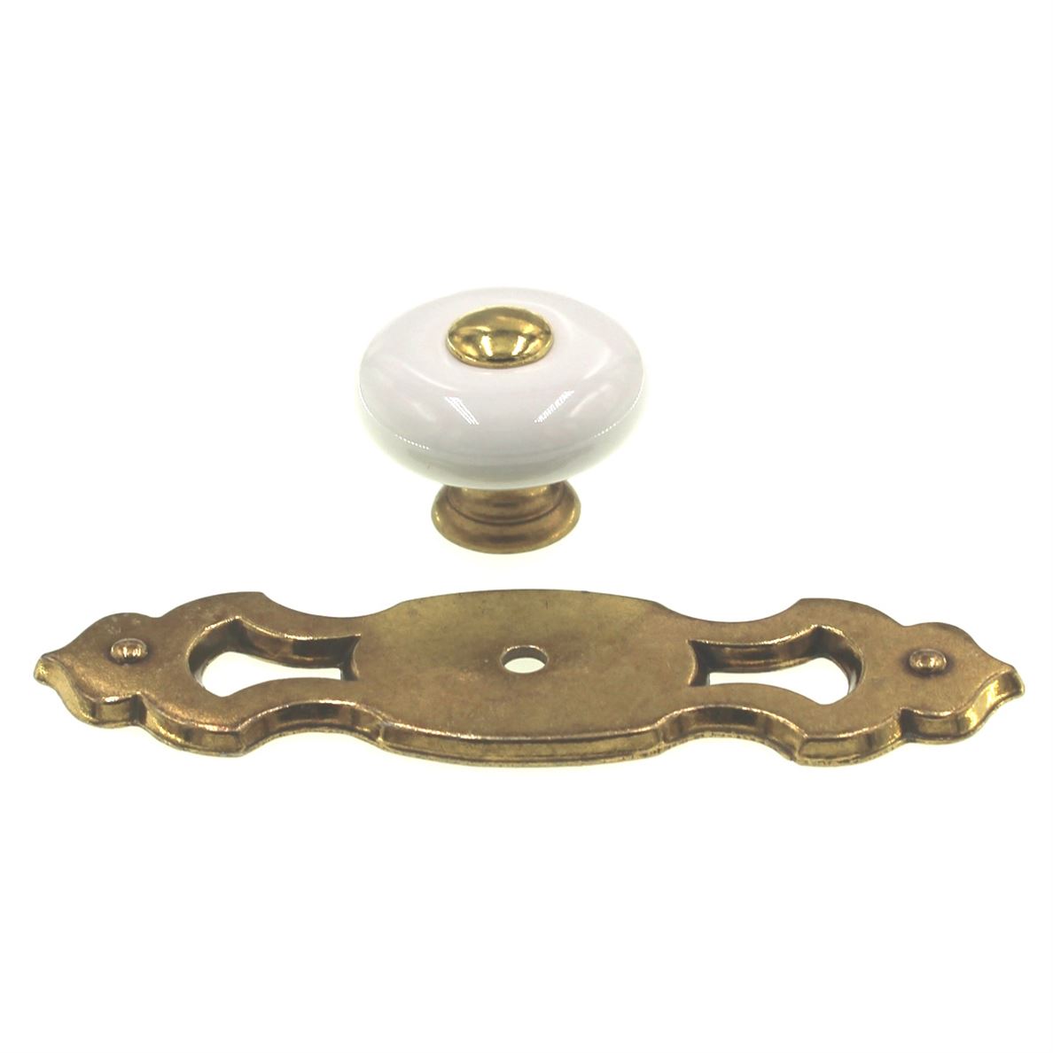 Belwith Tranquility 1 1/4" White Brass Cabinet Knob with Backplate P222-472-LP