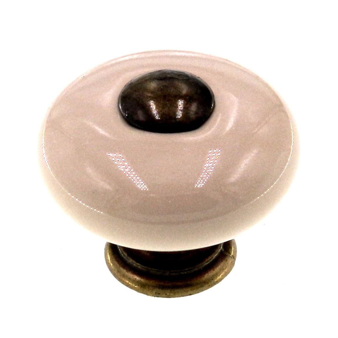 Hickory Hardware Tranquility Light Almond & Lancaster Hand Polished Brass Round 1 1/4" Porcelain Knob P222-LAD