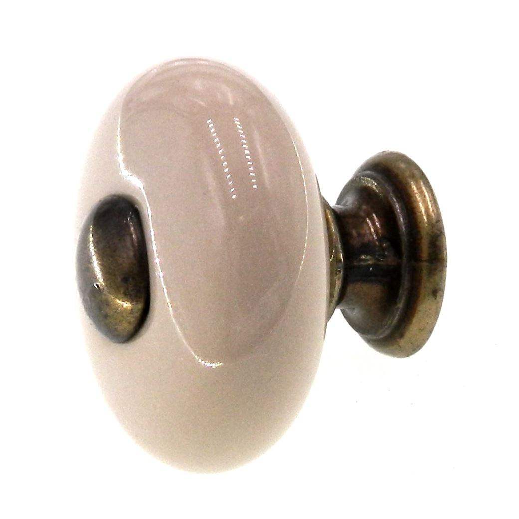 Hickory Hardware Tranquility Light Almond & Lancaster Hand Polished Brass Round 1 1/4" Porcelain Knob P222-LAD