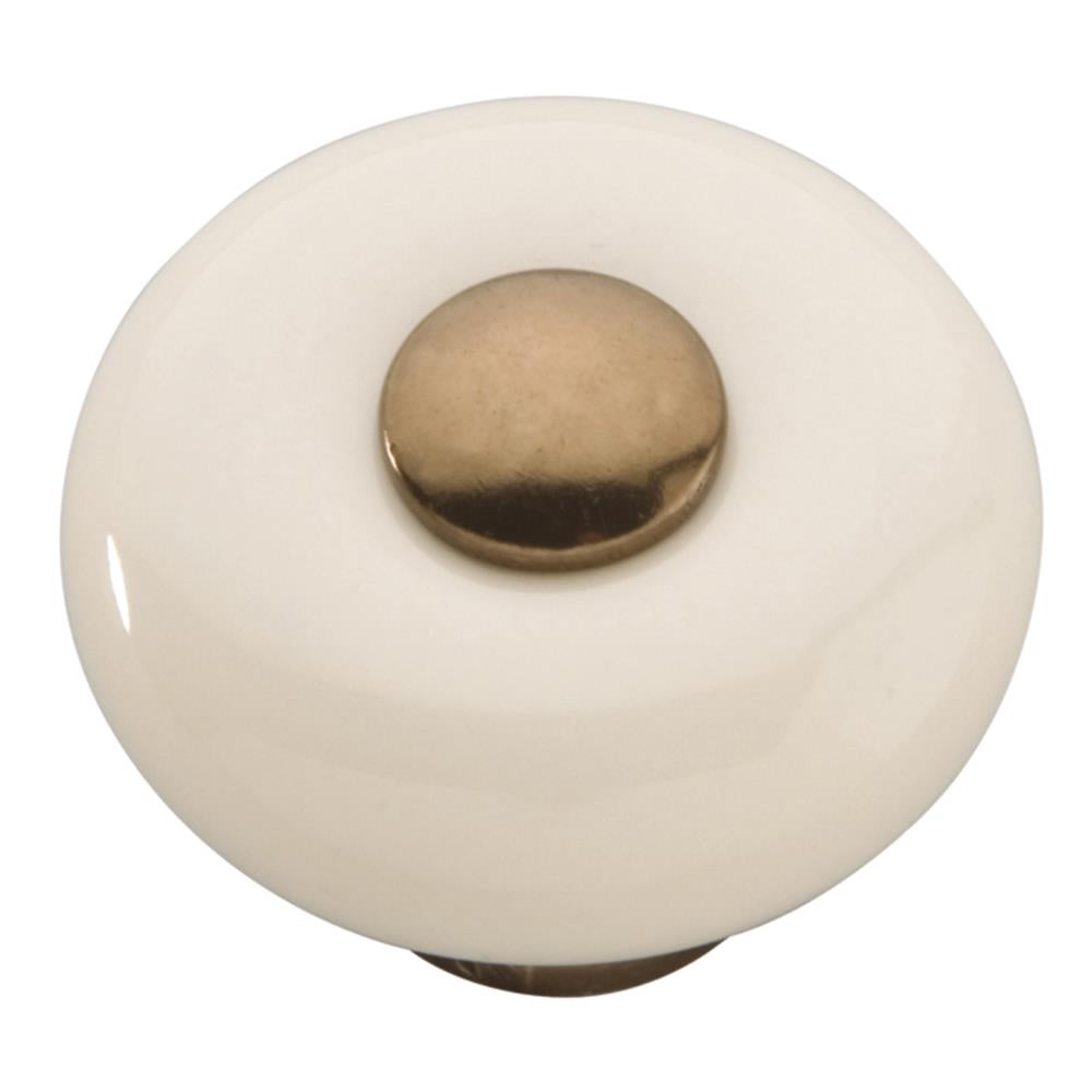 Hickory Hardware P222-VBZLAD - Pomo para gabinete de porcelana almendra de 1 1/4 pulgadas, vástago de bronce