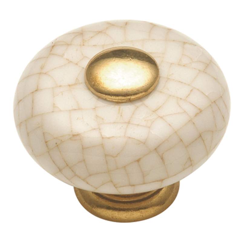 Hickory Hardware Tranquility Vintage Crackle &amp; Pulido Latón Redondo 1 1/4" Pomo de porcelana P222-VC