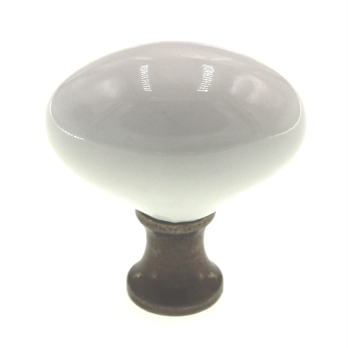 Hickory Hardware English Cozy White &  Polished Brass Oval 1 1/4" Porcelain Cabinet Knob P26-W