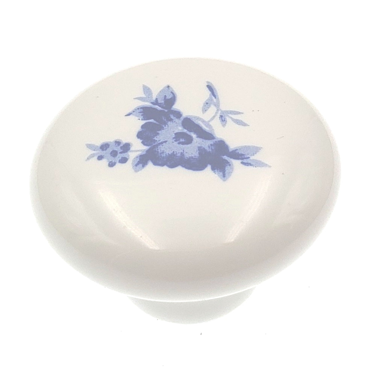 Hickory Belwith P28-BF 1 1/4" Round White Ceramic Cabinet Knob with Blue Flower