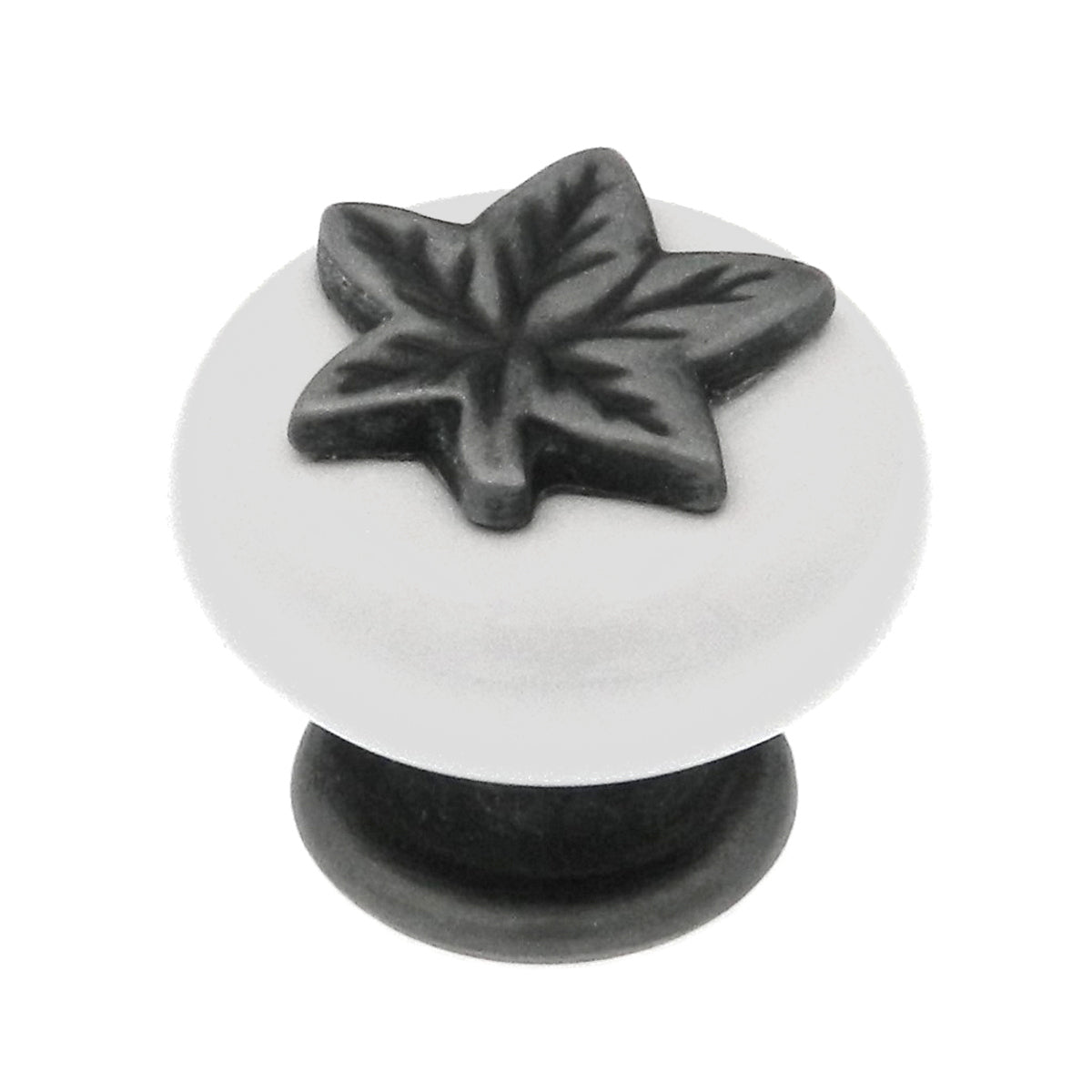 Hickory Hardware Country Casual Satin Pewter Antique, White 1 1/4" Leaf Cabinet Knob P3030-SPAW