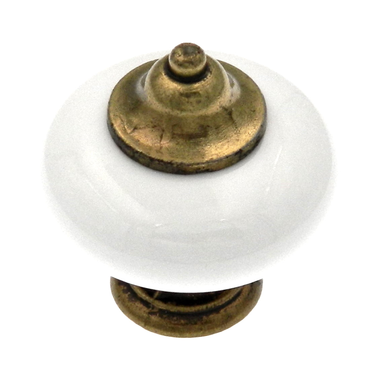 Belwith P309-VB White Ceramic 1 1/4" Cabinet Knob Pull with Brass top & base