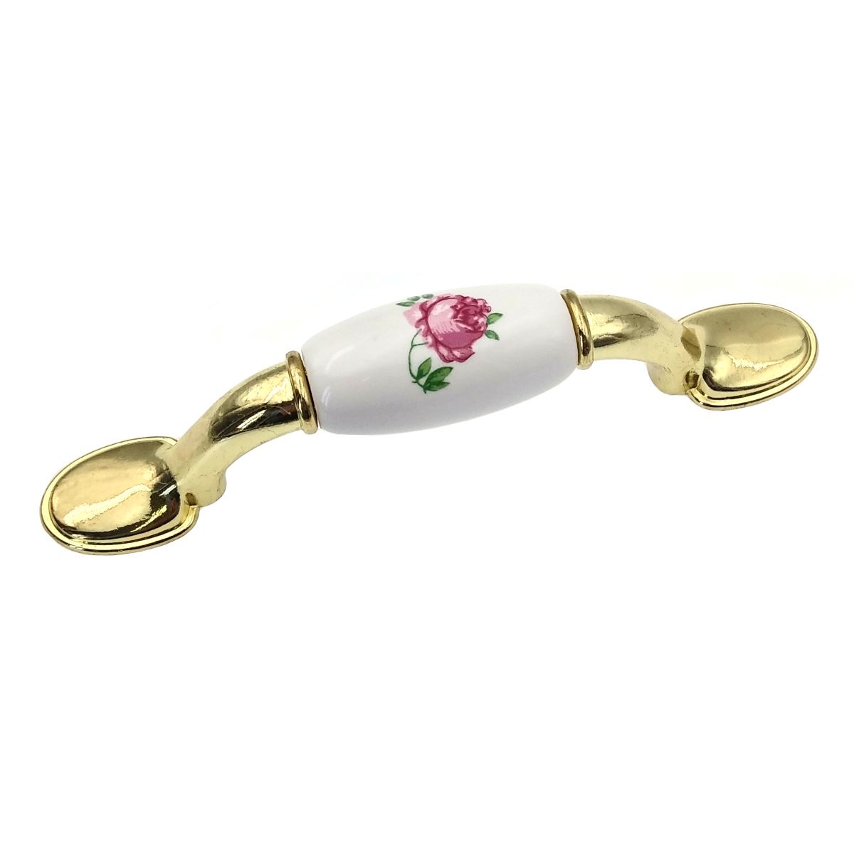 Liberty Brainerd 3" Ctr Polished Brass Cabinet Pull White Center Pink Rose 69424