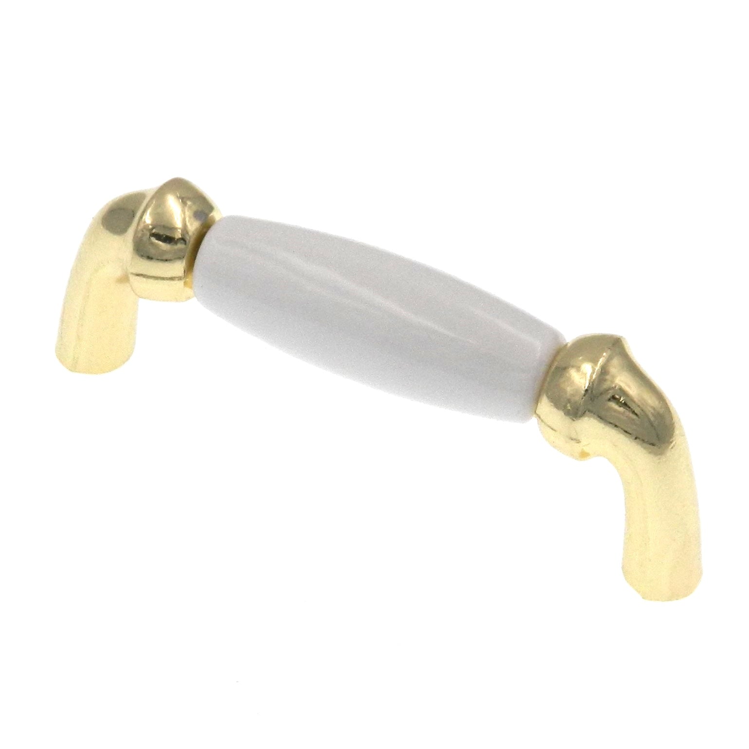 Hickory Hardware Newport Polished Brass and White Porcelain Center 3"cc Cabinet Pull P536-PB