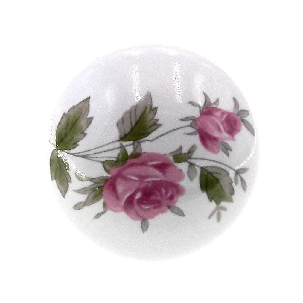 Belwith English Cozy White With Pink Rose 1 3/8" Porcelain Cabinet Knob P602-PR