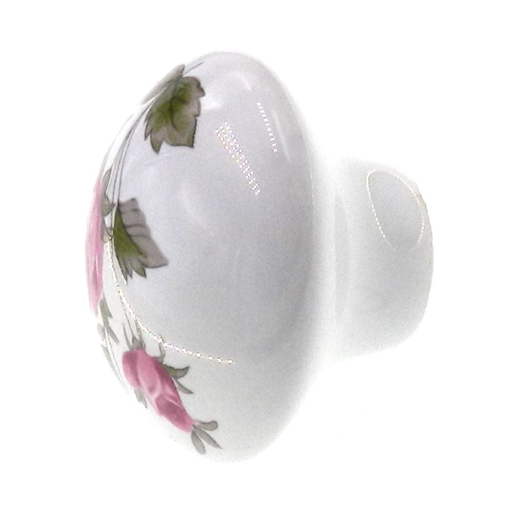 Belwith English Cozy White With Pink Rose 1 3/8" Porcelain Cabinet Knob P602-PR