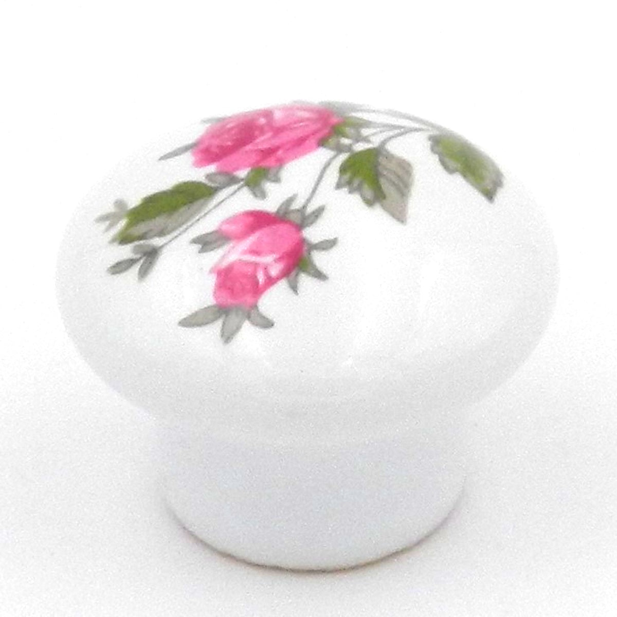 Hickory Hardware English Cozy White Porcelain & Pink Roses Round with Pink Rose 1 1/16" Porcelain Cabinet Knob P603-PR