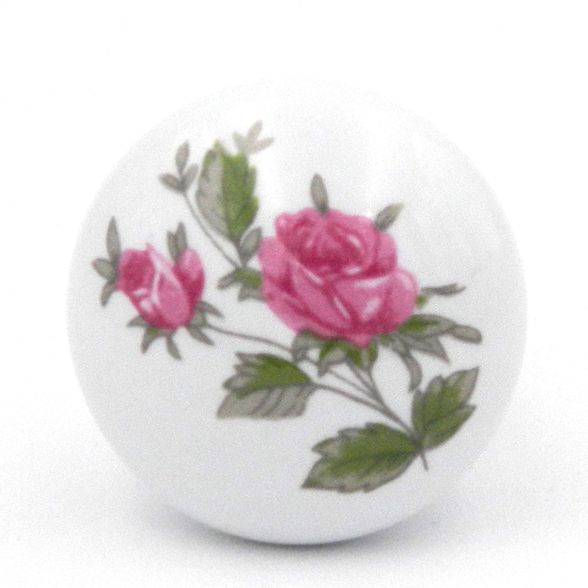 Hickory Hardware English Cozy White Porcelain & Pink Roses Round with Pink Rose 1 1/16" Porcelain Cabinet Knob P603-PR