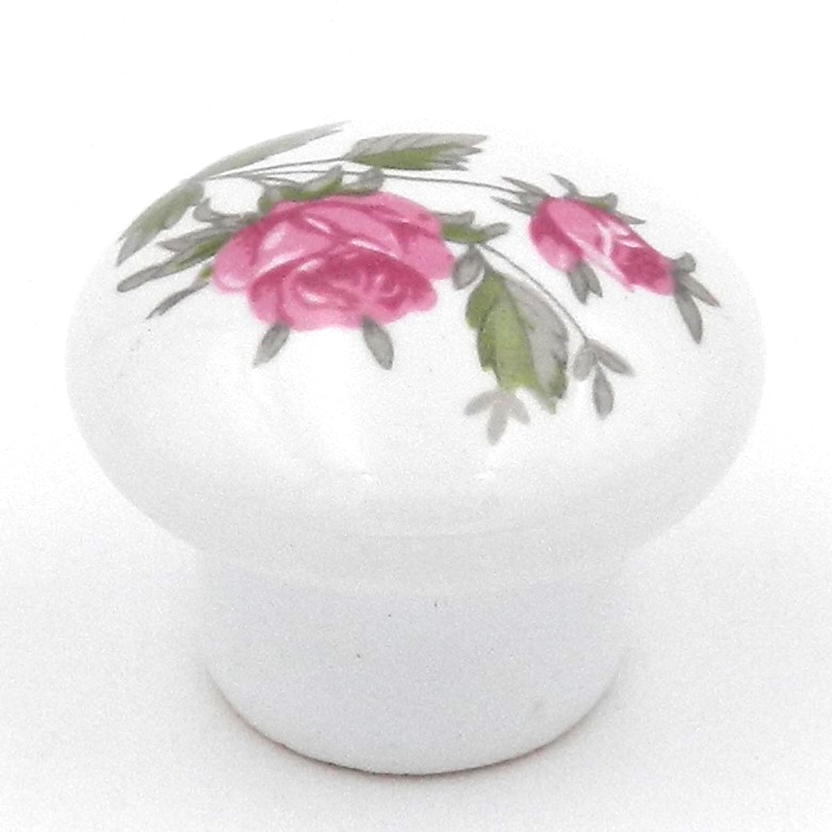 Hickory Hardware English Cozy White Porcelain & Pink Roses Round with Pink Rose 1 1/16" Porcelain Cabinet Knob P603-PR